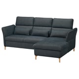 FAMMARP navy sofa with gray patterns, wooden legs, adjustable headrests, l-shaped for comfort.