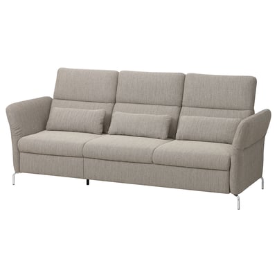 Modern gray sofa, adjustable back & armrests, supportive cushions, sleek metal legs.