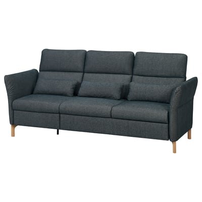 Dark blue FAMMARP sofa, modern design with wooden legs, adjustable headrests.