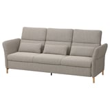 FAMMARP sofa: grey tweed, curved back, adjustable headrests, wooden legs.