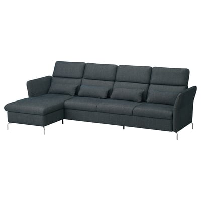 Ikea FAMMARP dark grey corner sofa, modern & modular design. Made with polyester & foam. Adjustable headrests & legs.