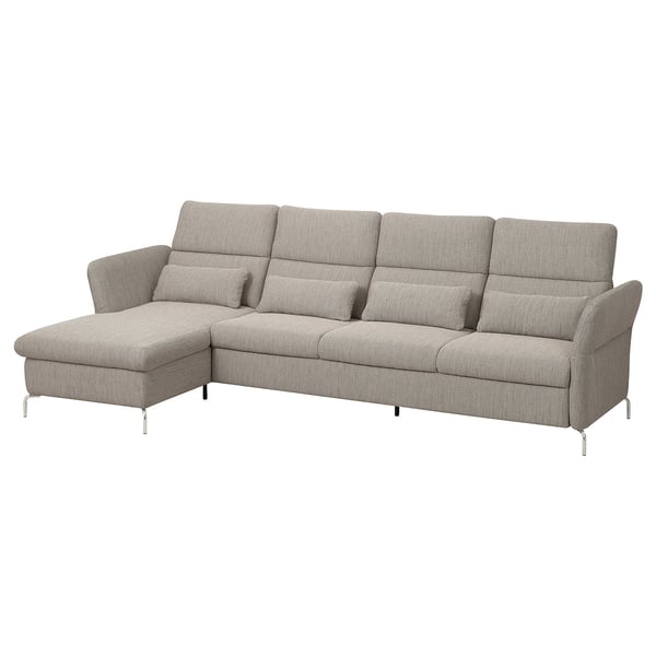 A FAMMARP beige sectional sofa with adjustable headrests and armrests, supported by metallic legs.