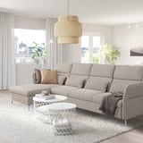 Modern grey FAMMARP sofa with adjustable in living room, coffee table, large window.