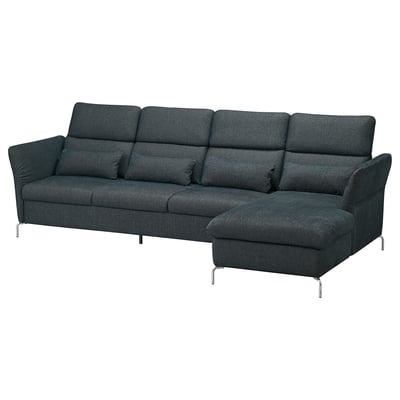 Dark grey FAMMARP sectional sofa with adjustable headrests and armrests, on chrome legs, stylish and comfortable.