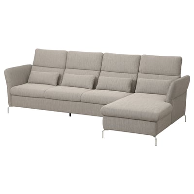 A FAMMARP gray sectional sofa with adjustable headrests, made of fabric and metal, showcasing a modern and comfortable design.