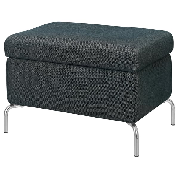Dark grey FAMMARP footstool, square, with chrome legs.
