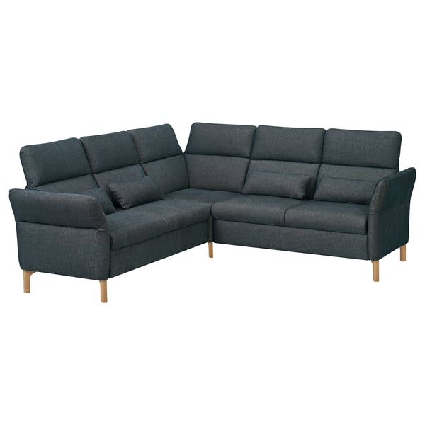 Dark grey FAMMARP sectional sofa, modern design, l-shape, soft fabric, wooden legs.