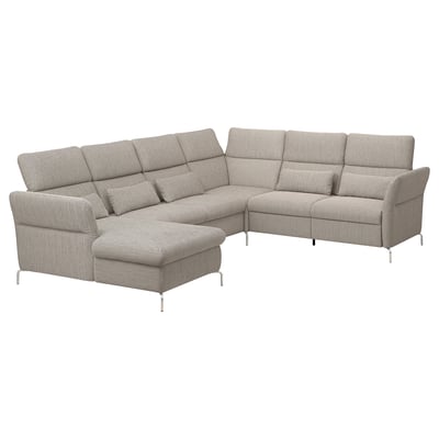 Modern gray sectional sofa with adjustable headrests, legs, and a sleek design.