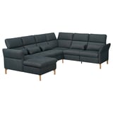 The FAMMARP sectional sofa in dark grey fabric a modern design with adjustable headrests and wooden legs.