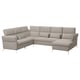 Modern gray sectional sofa with adjustable headrests and armrests, featuring a chaise lounge at the corner.
