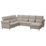 Modern gray sectional sofa, l-shaped, wooden legs, plush cushions, adjustable.