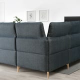 Dark blue FAMMARP sofa, adjustable headrests and armrests, in spacious room.