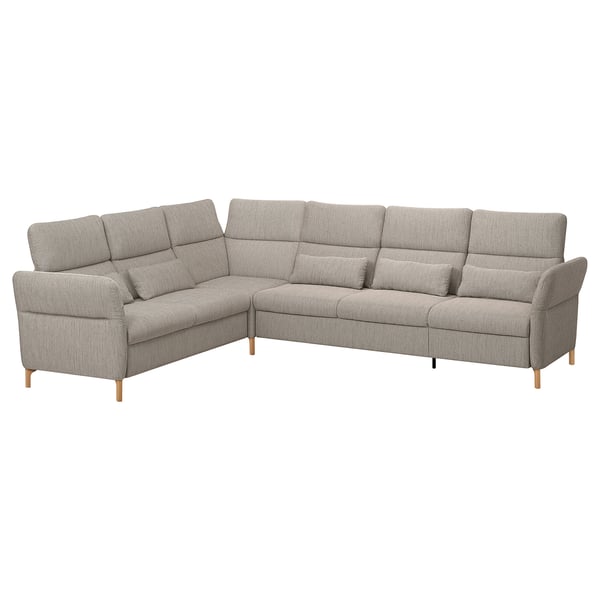 FAMMARP l-shaped sofa, light gray, soft cushions, wooden legs, modern, cozy design.