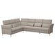 Option: FAMMARP l-shaped sofa, light gray, soft cushions, wooden legs, modern, cozy design.