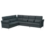 Modern dark grey l-shaped FAMMARP sectional sofa, sleek metal legs, adjustable head & armrests.