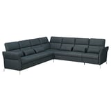 Dark grey FAMMARP l-shaped sofa with adjustable cushions and metal legs.