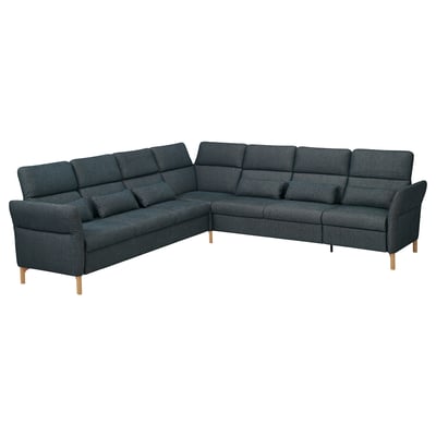 FAMMARP dark grey l-shaped sofa, modern design with adjustable headrests and wooden legs.