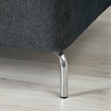 Dark grey sofa with sleek, polished metal legs, showcasing modern design and quality craftsmanship.
