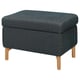 The FAMMARP footstool in dark blue tweed fabric with wooden legs offers storage and comfort.