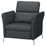 Modern dark grey FAMMARP recliner with cushioned seat and back, chrome legs, adjustable head and armrests.