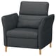 Option: Dark grey FAMMARP recliner, upholstered in cotton-polyester blend, adjustable head and armrests, providing comfort and support.