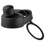 Black sports bottle lid with loop handle and nozzle for easy drinking.
