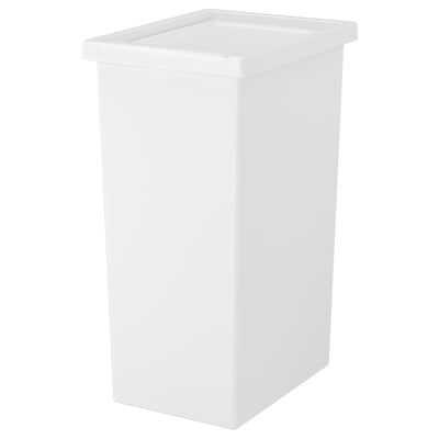 A white, rectangular FILUR bin with a hinged lid, designed for sorting or waste. Made of polypropylene plastic, it rounded corners for easy cleaning.
