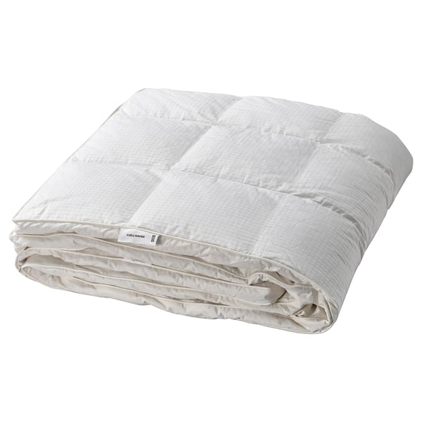 Fjällräven duvet FJÄLLHAVRE, white, plush rectangular shape with stitched sections, very soft and thick.