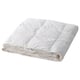 A white FJÄLLHAVRE duvet, rectangular, with stitched walls, made of cotton and filled with down and feathers.