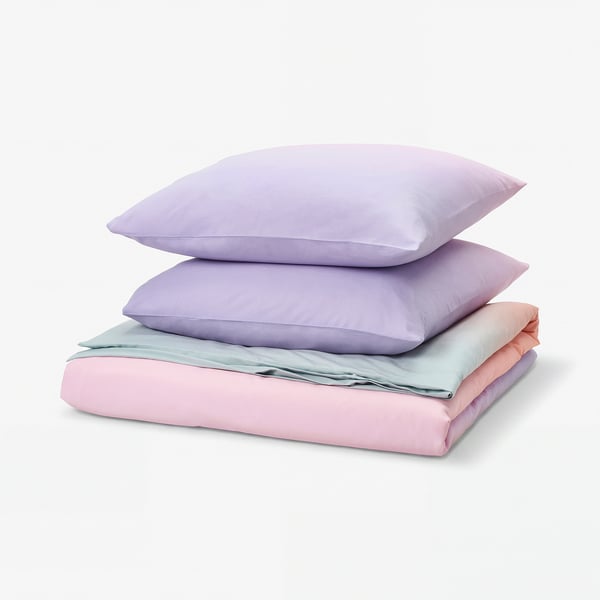 Pastel FLÄDERBUSKE bedding set with lavender, pink, and blue gradient pattern.