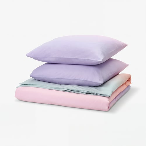 Pastel FLÄDERBUSKE bedding set with lavender, pink, and blue gradient pattern.
