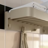 FLORSJÖN Wall shelf with 4 hooks, beige, 55x10 cm