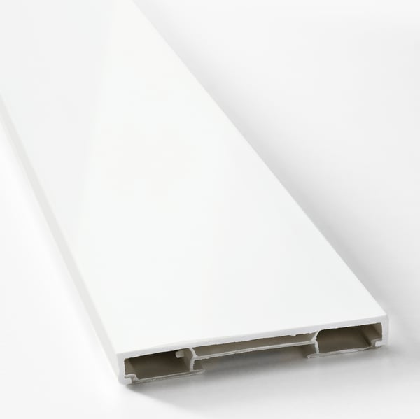 White glossy plastic plinth for kitchen cabinets, smooth and durable.