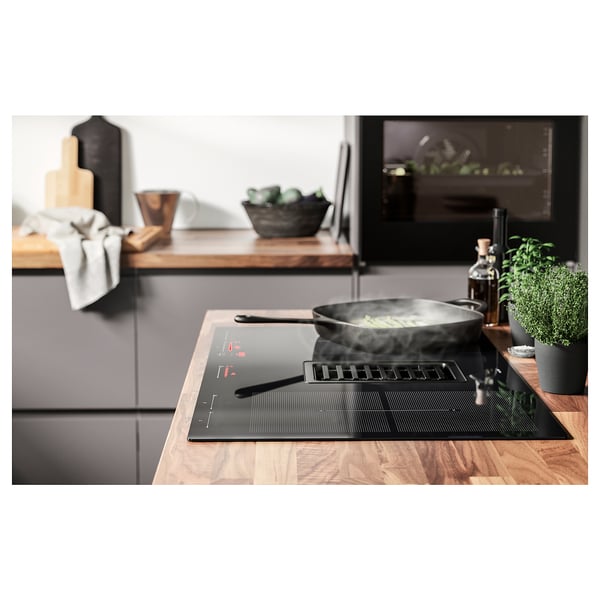 FÖRDELAKTIG Induction hob/integrated extractor, IKEA 700 black, 83 cm