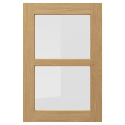 Fors—ka wooden framed glass door, oak tone, rectangular, beveled edges.