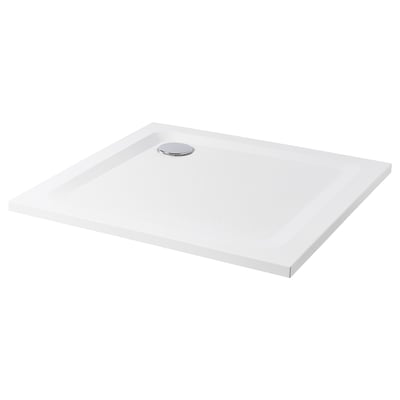 A white FOTINGEN shower tray with a smooth, anti-slip surface and a drain in the center.