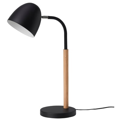 FRANSALG lamp: black and bamboo, adjustable, desk light with clean lines.