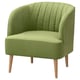 Fullosa green barrel chair, comfy, wooden legs, curved back, stylish upholstery.