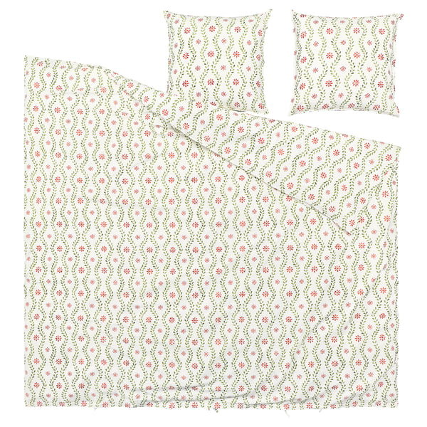 FYRISVIDE duvet set: floral print on white, 100% recycled cotton, includes large rectangle and two squares.