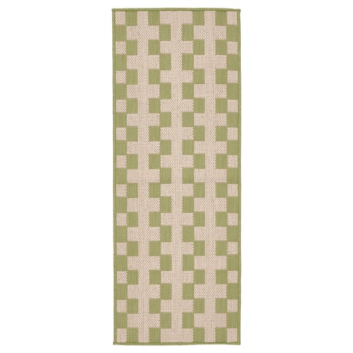 GÅNGSTIG kitchen mat: rectangular, green/white checkered, soft, non-slip, easy-clean, indoor/outdoor use.