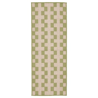 GÅNGSTIG kitchen mat: rectangular, green/white checkered, soft, non-slip, easy-clean, indoor/outdoor use.