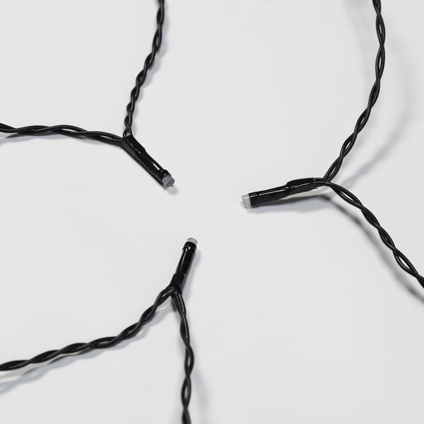 Three black, twisted cord lights against a white background; quality led bulbs are visible.