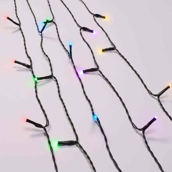 Image shows multi-colored lights, part of GETKÅL. The lights adjust color and have multiple modes, suitable for outdoor use.