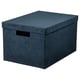 GJÄTTA rectangular storage box, dark blue, soft velvet look, sturdy with cut-out handle.