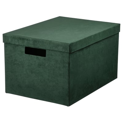 GJÄTTA Storage box with lid, velvet dark green, 25x35x20 cm
