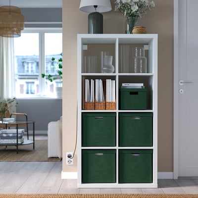 GJÄTTA Storage box with lid, velvet dark green, 32x35x32 cm