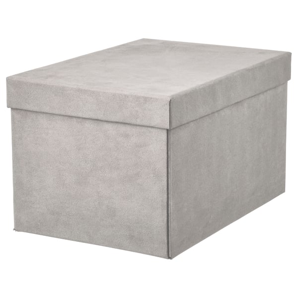 GJÄTTA Storage box with lid, velvet light grey, 18x25x15 cm