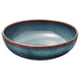 A GLADELIG oven dish, an ocean-blue and golden-brown glazed stoneware bowl, designed for serving directly from oven to table.