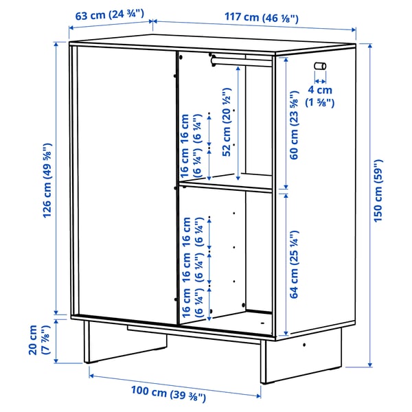 Illustration with measurements for the product: GLAMBERGET.
