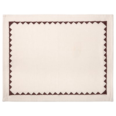 Gokvallå place mat, beige and brown, rectangular with zigzag border, 100% cotton.